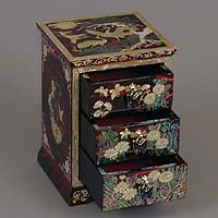 Three Drawer Red Cranes Rice-paper Jewelry Box - open