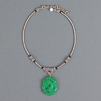 Silver Jade Dragon Pendant - full view