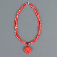 Coral & Wood Pendant - full view
