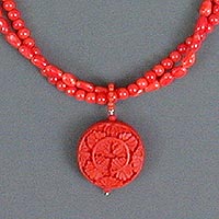 Coral & Wood Pendant $67