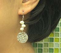 Zigzag Pearl Earrings -  modelled