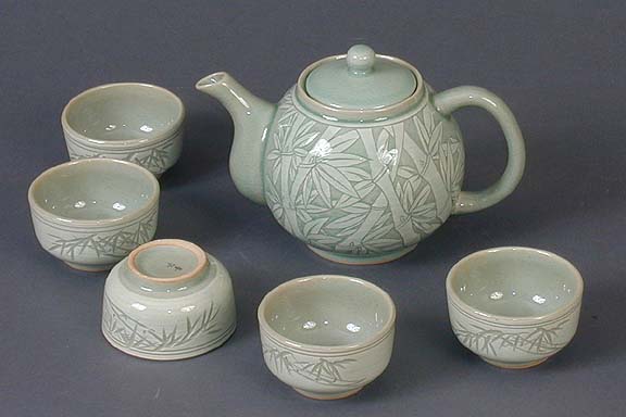 Tall White Bamboo Teapot Set