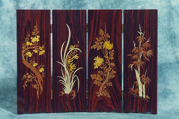 Four Seasons Inlaid Wood Screen
